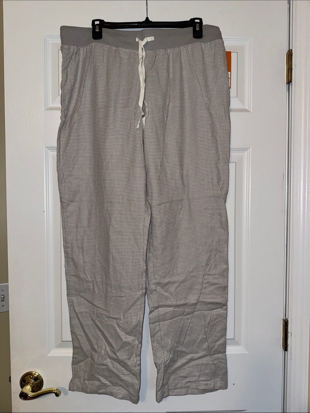NWT Women Gray Houndstooth Straight Drawstring Lounge Pants XL Cozy